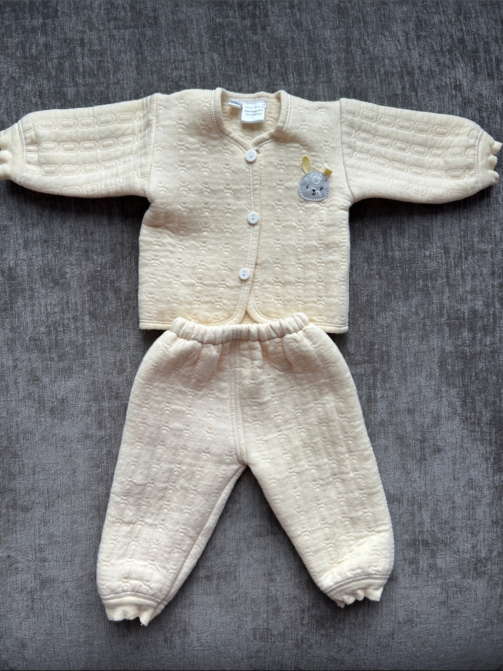 Cream Baby Pajama Set with Bunny Patch - Unbranded